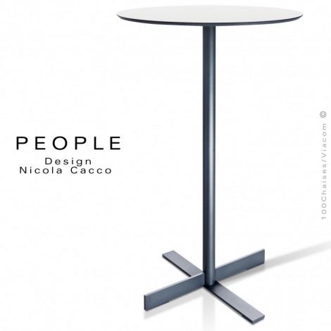 Table mange-debout ronde ou carrée PEOPLE pour CHR, snack, piétement colonne centrale, plateau Compact couleur.|Table|100chaises