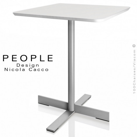 Table design PEOPLE, piétement colonne centrale acier peint, plateau rond ou carré peint, rabattable.|Table|100chaises