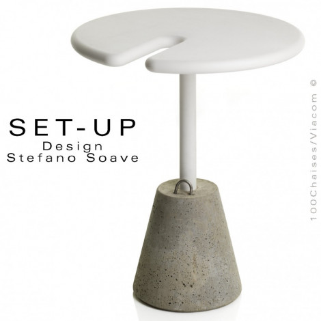 Table design SET-UP, pour terrasse extérieur, socle ciment, structure plateau plastique couleur - Lot de 2 pièces.|Table|100chaises