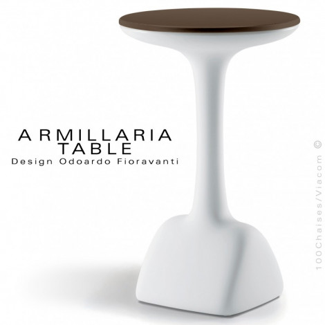 Table mange-debout design ARMILLARIA, piétement d'aspect organique plastique couleur, plateau rond plastique ou bois naturel.|Table|100chaises
