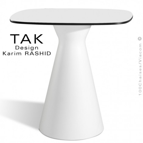 Table design TAK, pour extérieur, terrasse, C.H.R., piétement plastique colonne conique couleur, plateau compact rond ou carré.|Table|100chaises