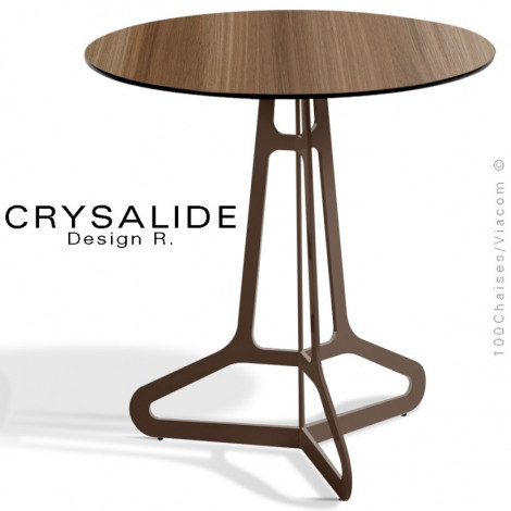 Table ronde fantaisie pour café, bistrot CRYSALIDE structure acier peint, plateau rond type compact pour extérieur.|Table|100chaises