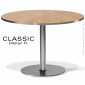 Table ronde pour cuisine, salle à manger CLASSIC, colonne centrale chromé / inox, plateau stratifié bois ou matière, chant inox.|Table|100chaises