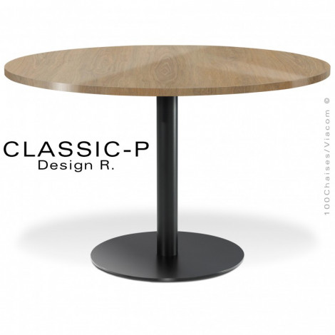 Table ronde pour cuisine ou salle à manger CLASSIC, piètement colonne centrale peint, plateau stratifié matière ou aspect bois.|Table|100chaises