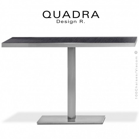 Table restauration QUADRA, piétement colonne centrale inox ou chromé, plateau rectangulaire stratifié chant inox ou chromé.|Table|100chaises