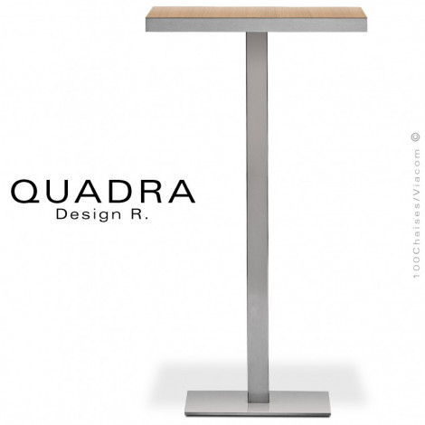 Table haute ou mange-debout QUADRA, piétement colonne centrale inox ou chromé, plateau carré stratifié chant inox ou chromé.|Table|100chaises