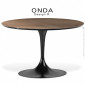 Table ronde design ONDA, piétement acier tourné trompette peint, plateau stratifié unie ou aspect bois.|Table|100chaises