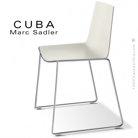 Chaise design CUBA, assise coque plastique couleur, piétement luge acier peint ou chromé brillant.|Chaise|100chaises