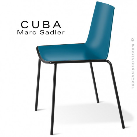 Chaise design CUBA, assise coque plastique couleur, structure acier peint ou chromé brillant.|Chaise|100chaises
