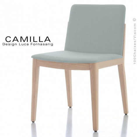 Chaise design CAMILLA, pour CHR, restaurant étoilé, structure bois vernis, assise et dossier tissu - Lot de 8 pièces.|Chaise|100chaises