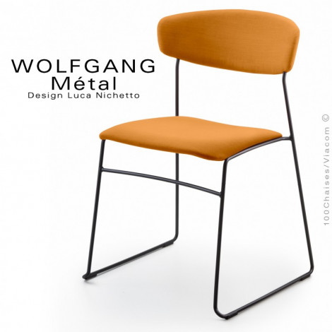 Chaise design WOLFGANG, piétement luge acier peint ou chromé, assise et dossier garnis, habillage tissu - Lot de 3 pièces|Chaise|100chaises