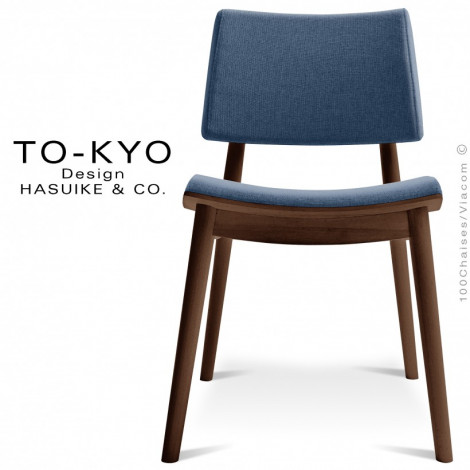 Chaise bois design TO-KYO, pour CHR ou la maison, structure hêtre massif teinté, assise et dossier garnis, habillage tissu.|Chaise|100chaises
