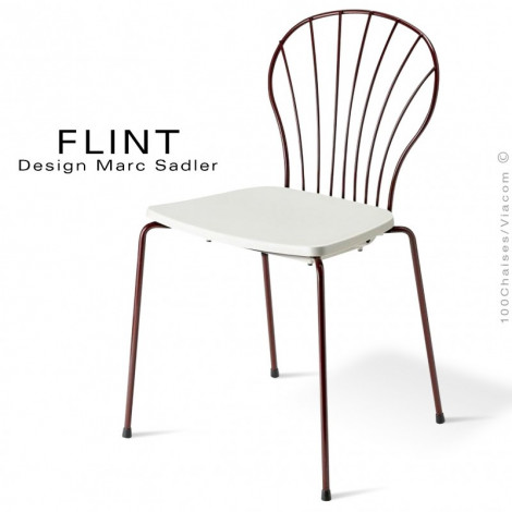 Chaise design pour terrasse et hôtellerie FLINT, structure en fil d'acier peint, assise plastique couleur.|Chaise|100chaises