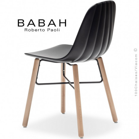 Chaise repas design BABAH, pieds bois massif de hêtre vernis, structure peint, assise coque plastique couleur, dossier nervuré.|Chaise|100chaises