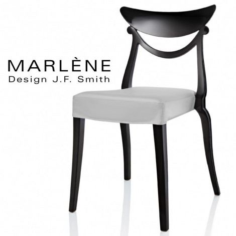 Chaise design MARLÈNE structure plastique opaque couleur d'aspect brillant, avec coussin d'assise cuir - Lot de 4 pièces.|Chaise|100chaises