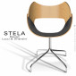 Chaise design STELA, assise et dossier hêtre vernis, assise habillage Alcantara, piétement 4 branches acier peint ou chromé.|Chaise|100chaises