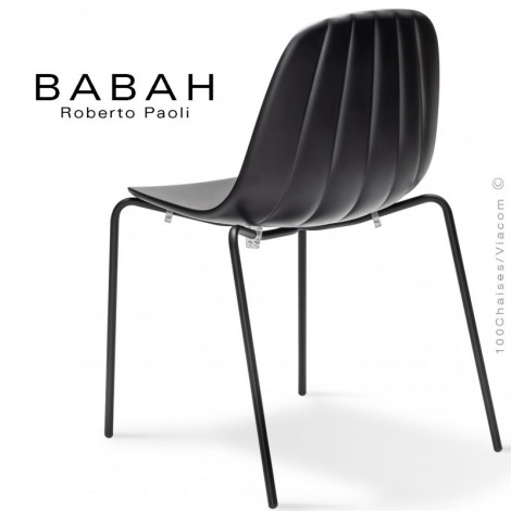 Chaise repas design BABAH, piétement 4 pieds acier peint ou chromé, assise plastique couleur, dossier nervuré - Lot de 2 pièces.|Chaise|100chaises