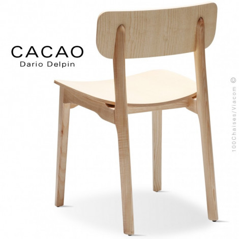 Chaise bois design CACAO, structure et piétement 4 pieds en bois massif de Frêne, vernis naturel ou teinté.|Chaise|100chaises