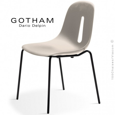 Chaise design GOTHAM-S, piétement 4 pieds en acier peint ou chromé, assise coque plastique couleur - Lot de 2 pièces.|Chaise|100chaises