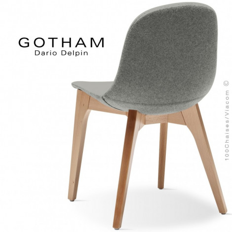 Chaise confort design GOTHAM-WS, piétement bois de hêtre massif, vernis ou peint, assise garnie de mousse, habillage tissu.|Chaise|100chaises