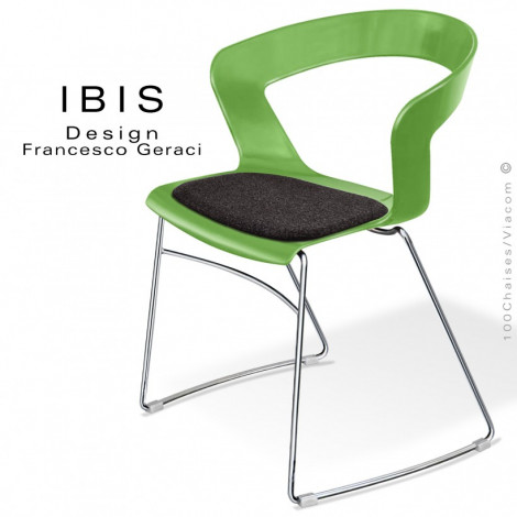 Chaise design IBIS assise coque plastique couleur avec coussin d'assise, piétement type luge chromé brillant ou peint.|Chaise|100chaises
