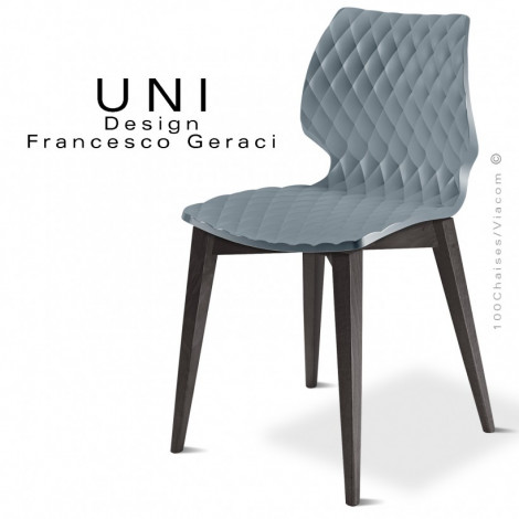 Chaise design UNI, coque effet matelassé, piétement bois massif de hêtre, conique vernis. Lot de 2|Chaise|100chaises