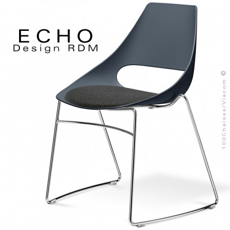 Chaise design esprit seventies ECHO, piétement luge acier peint ou chromé brillant, assise coque plastique couleur avec coussin.|Chaise|100chaises
