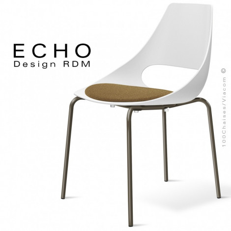 Chaise design seventies ECHO, piétement 4 pieds acier peint ou chromé brillant, assise coque plastique couleur avec coussin.|Chaise|100chaises