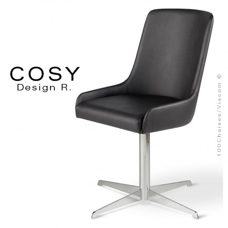 Chaise de bureau confort COSY, assise pivotant, habillage cuir synthétique, piétement colonne centrale peint ou chromé.|Chaise|100chaises