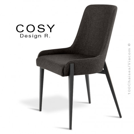 Chaise confort repas COSY, piétement acier peint ou chromé brillant, assise et dossier garnis, habillage 100% laine vierge.|Chaise|100chaises