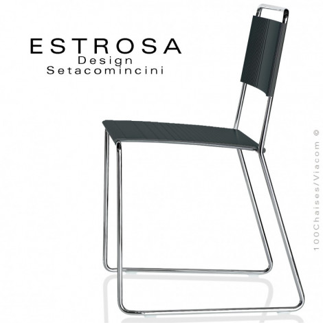 Chaise design ESTROSA, piétement luge acier chromé ou peint, assise fonte d'aluminium de couleur - Lot de 2 pièces.|Chaise|100chaises