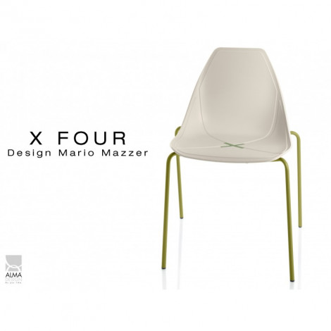 Chaise coque plastique pour terrasse X-FOUR piétement 4 pieds peint vert militaire - Lot de 4 chaises|Chaise|100chaises Chaise coque plastique pour terrasse X-FOUR piétement 4 pieds peint vert militaire - Lot de 4 chaises|Chaise|100chaises