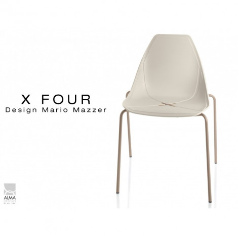 Chaise coque plastique pour terrasse X-FOUR piétement 4 pieds peint sable - Lot de 4 chaises|Chaise|100chaises Chaise coque plastique pour terrasse X-FOUR piétement 4 pieds peint sable - Lot de 4 chaises|Chaise|100chaises