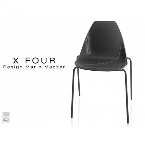 Chaise coque plastique pour terrasse X-FOUR piétement 4 pieds peint noir - Lot de 4 chaises|Chaise|100chaises Chaise coque plastique pour terrasse X-FOUR piétement 4 pieds peint noir - Lot de 4 chaises|Chaise|100chaises