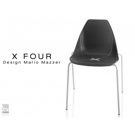 Chaise coque plastique pour terrasse X-FOUR piétement 4 pieds peint blanc - Lot de 4 chaises|Chaise|100chaises Chaise coque plastique pour terrasse X-FOUR piétement 4 pieds peint blanc - Lot de 4 chaises|Chaise|100chaises