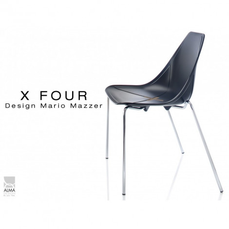 Chaise coque plastique pour terrasse X-FOUR piétement 4 pieds chromé - Lot de 4 chaises|Chaise|100chaises