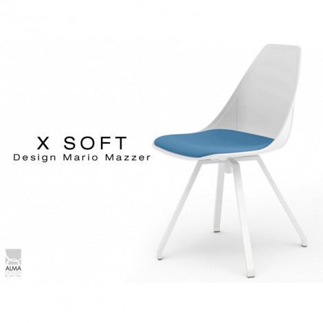 Chaise de bureau pivotante X-SOFT WHITE assise coque avec coussin, piétement peint blanc - Lot de 2 chaises|Chaise|100chaises