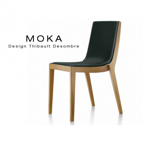 Chaise design bois MOKA assise et dossier garnis, habillage cuir naturel - Lot de 6 chaises|Chaise|100chaises Chaise design bois MOKA assise et dossier garnis, habillage cuir naturel - Lot de 6 chaises|Chaise|100chaises