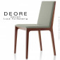 Chaise bois design DEORE, pour CHR, piétement bois de hêtre massif, finition vernis, assise et dossier garnis, habillage tissu.|Chaise|100chaises