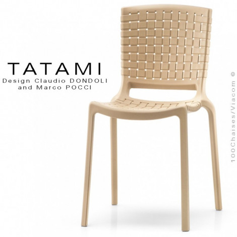 Chaise assise et dossier effet tressé TATAMI, structure monobloc, plastique couleur empilable pour CHR - Lot de 4 pièces.|Chaise|100chaises