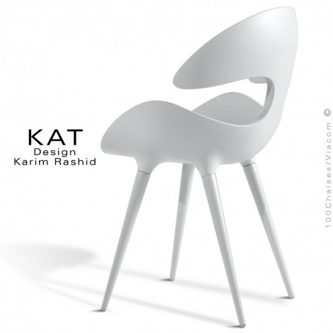 Chaise design KAT, assise coque plastique couleur, piétement conique acier peint ou chromé brillant.|Chaise|100chaises