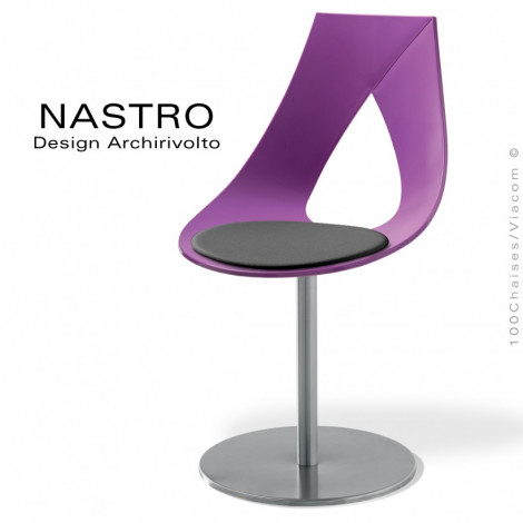Chaise design NASTRO, assise pivotante coque plastique couleur avec coussin, piétement colonne centrale peint ou chromé.|Chaise|100chaises