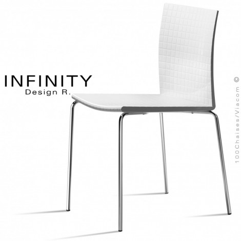 Chaise design INFINITY, assise coque opaque acrylique couleur, piétement acier peint ou chromé brillant - Lot de 3 pièces.|Chaise|100chaises