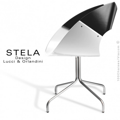 Chaise design STELA, assise et dossier coque hêtre peint, piétement colonne centrale sur 4 branches, peint ou chromé brillant.|Chaise|100chaises