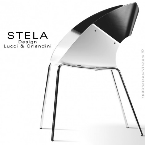 Chaise design STELA, assise et dossier coque bois de hêtre naturel peint, piétement acier peint ou chromé brillant.|Chaise|100chaises