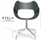 Chaise design STELA, assise et dossier coque hêtre vernis, piétement colonne centrale sur 4 branches, acier peint ou chromé.|Chaise|100chaises