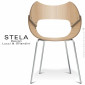 Chaise design STELA, assise et dossier coque bois de hêtre vernis, piétement acier peint ou chromé.|Chaise|100chaises
