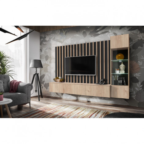 Ensemble Meuble TV Design "Verti" 220cm Naturel & Noir|Meuble TV|Paris Prix