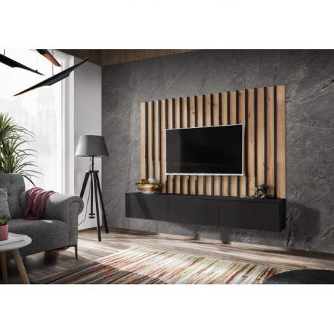 Ensemble Meuble TV "Verti" 180cm Noir & Naturel|Meuble TV|Paris Prix