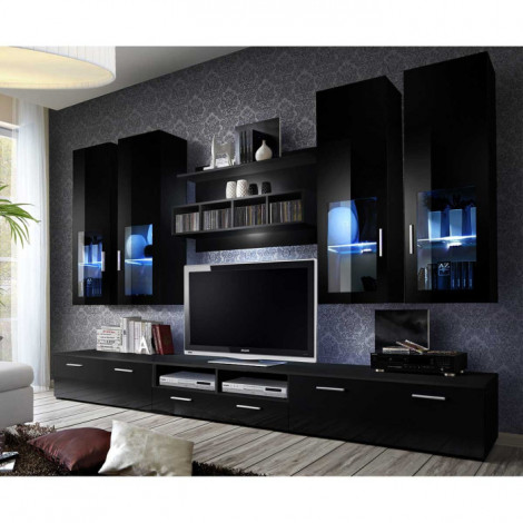 Meuble TV Mural Design "Lyra" 300cm Noir|Meuble TV|Paris Prix